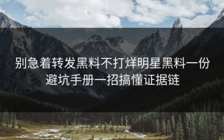 别急着转发黑料不打烊明星黑料一份避坑手册一招搞懂证据链