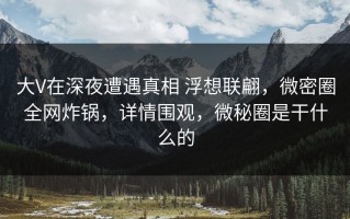 大V在深夜遭遇真相 浮想联翩，微密圈全网炸锅，详情围观，微秘圈是干什么的