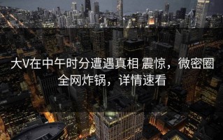 大V在中午时分遭遇真相 震惊，微密圈全网炸锅，详情速看