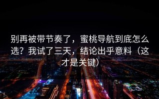 别再被带节奏了，蜜桃导航到底怎么选？我试了三天，结论出乎意料（这才是关键）