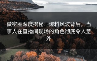 微密圈深度揭秘：爆料风波背后，当事人在直播间现场的角色彻底令人意外